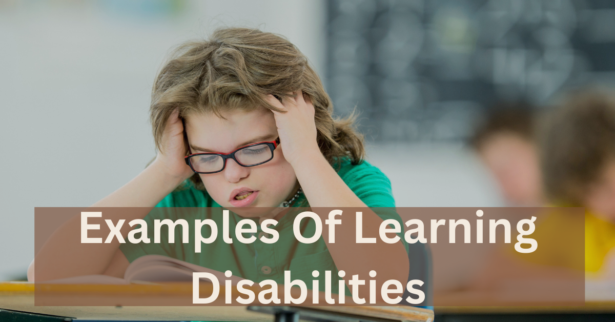 Child struggling to read in classroom, representing examples of learning disabilities such as dyslexia, dysgraphia, and dyscalculia.