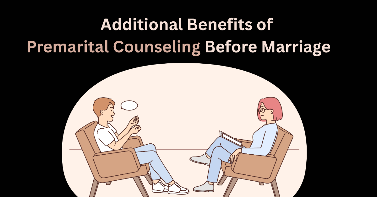 Illustration of couple in premarital counseling session discussing relationship benefits