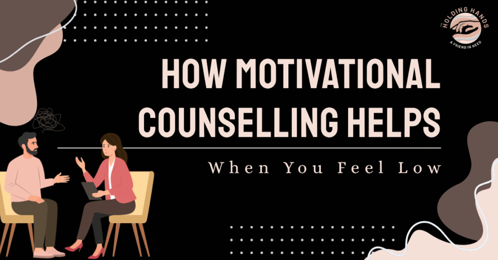 Therapist and client in a counselling session discussing how motivational counselling helps when you feel low.