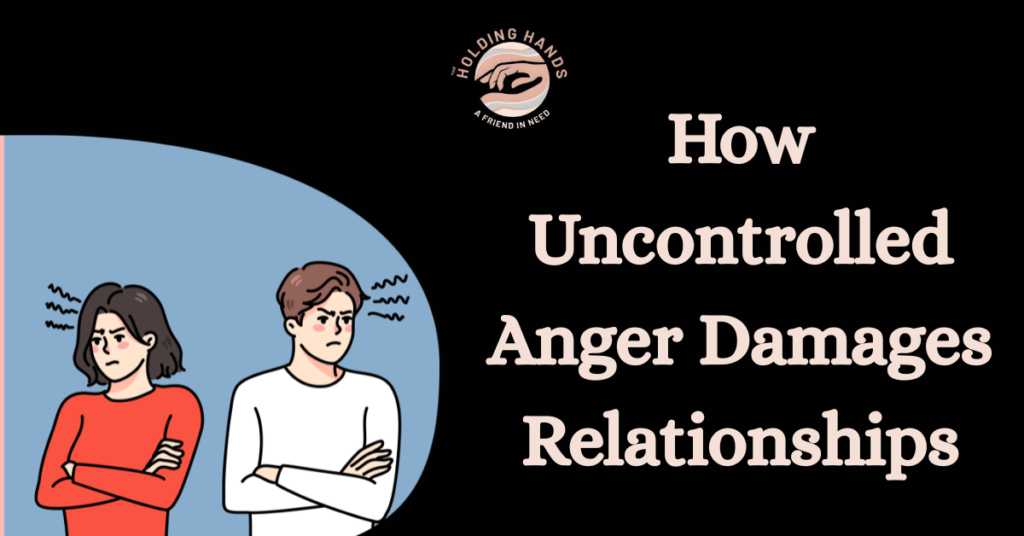 Illustration of a couple standing apart with angry expressions showing how uncontrolled anger damages relationships