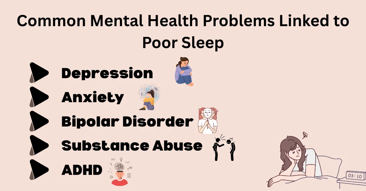 List of mental health conditions linked to poor sleep including depression and all.