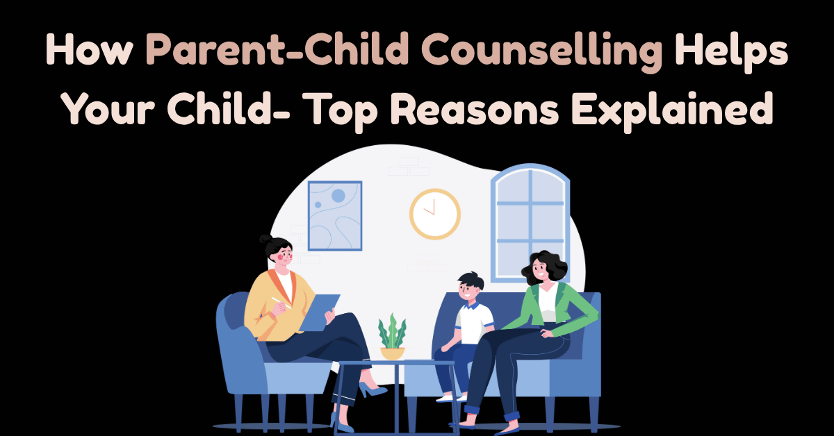 parenting counseling session showing a therapist guiding parents and child to improve communication and emotional bonding.
