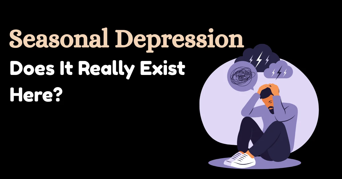 illustration of man experiencing seasonal depression with anxiety and stress, concept of seasonal affective disorder awareness